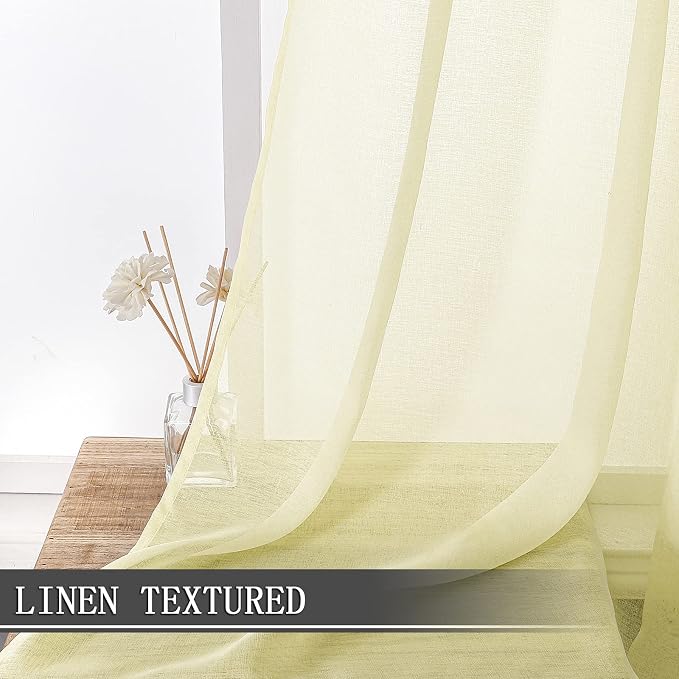 Tollpiz Short Sheer Curtains Living Room Linen Textured Curtain Sheers Light - Image 2