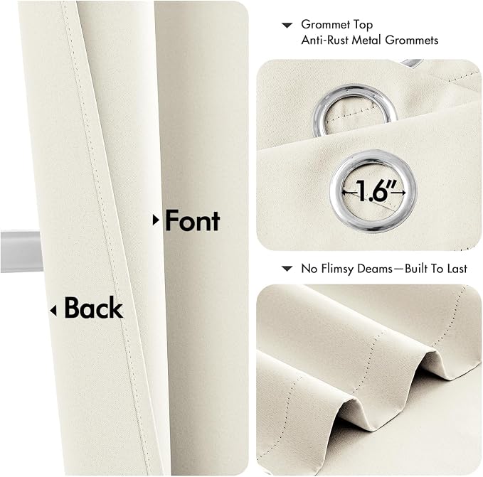 MIULEE Blackout Curtains for Bedroom 2 Panels 40 x 72 Inch Long Cream | Thermal - Image 4