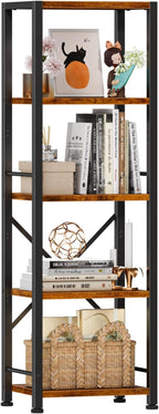 Furologee 5 Tier Tall Bookshelf, Rustic Narrow Bookcase, Display Standing Shelf by Furologee