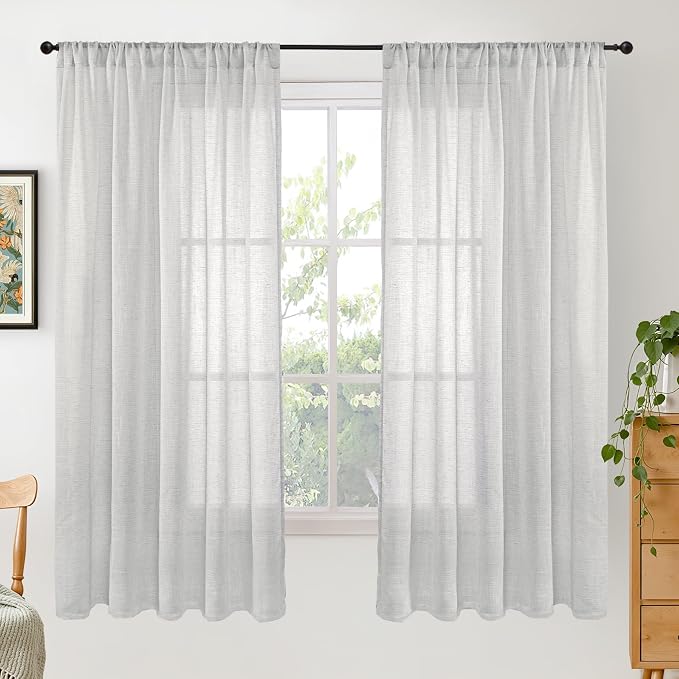 BGment Light Grey Linen Semi Sheer Curtains 63 Inches Long by BGment
