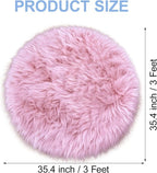 Pink Round Rug for Girls Bedroom, Fluffy Circle Rug 3 3 Feet for Kids Room - Image 2