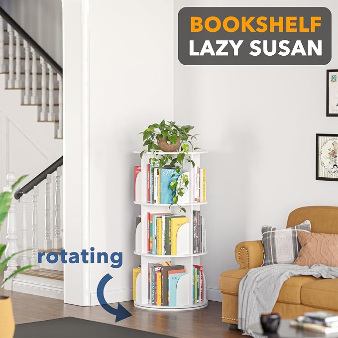SpaceAid 3 Tier Rotating Bookshelf Tower, Spinning Bookcase Lazy Susan - Image 4