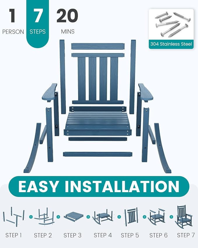 SERWALL Oversized Outdoor Rocking Chair Set of 4, HDPE Rocker - Image 7