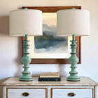 BOBOMOMO 27" Distressed Teal Table Lamps Set of 2, Large Coastal Farmhouse - Image 4
