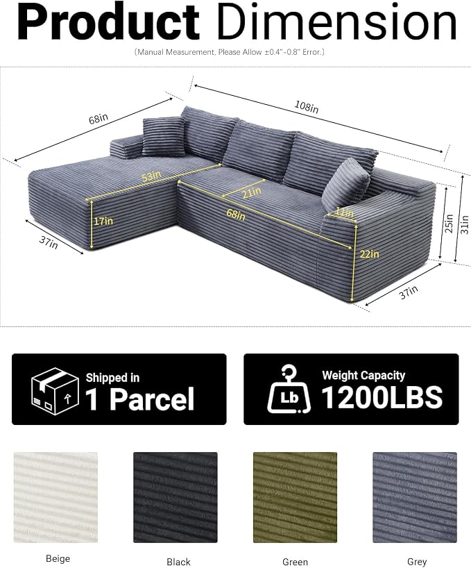 108 Inch Cloud Sectional Couch, Modern Modular Sectional Sofa - Image 2