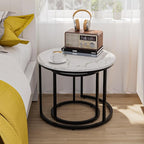 Smuxee White Nesting Coffee Table Set of 2, 23.6" Round Coffee Table Wood Grain - Image 7