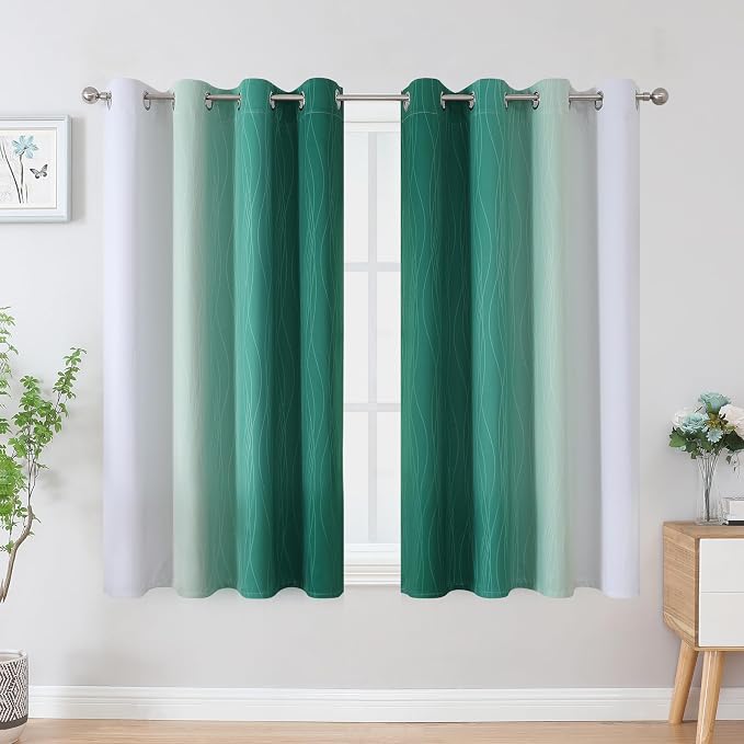 Green and Greyish White Blackout Curtains 52Wx54L 2 Panels | Ombre Curtains - Image 2