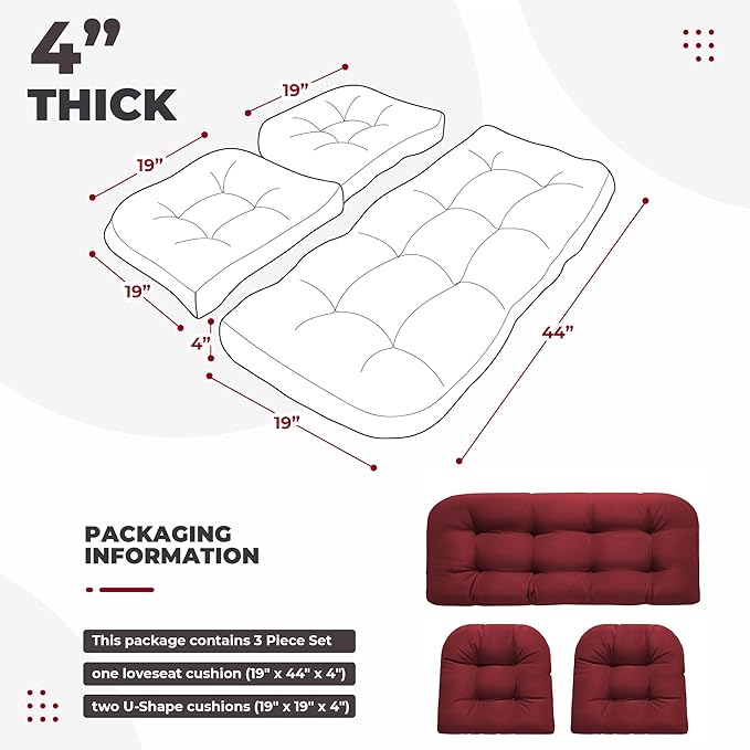 DANGHOOGY Wicker Chair Cushions, Waterproof Outdoor Loveseat Cushions - Image 2