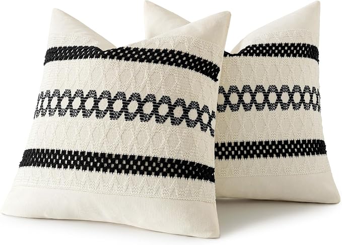 MIULEE Set of 2 Black Boho Decorative Pillow Covers 18x18 Inch | Farmhouse - Image 8