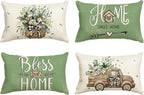 AVOIN colorlife Bless Our Home Farmhouse Eucalyptus Leaves Throw Pillow Covers by AVOINcolorlife
