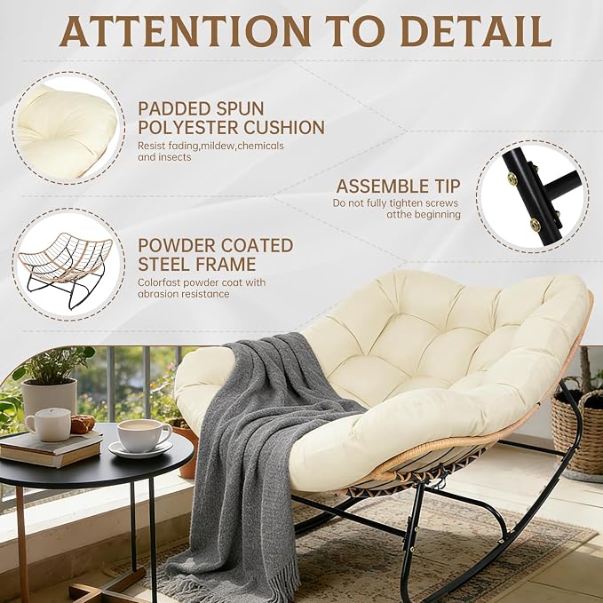 SUNCROWN Oversized Wicker Rocking Chair Indoor Outdoor, 450 LBS Heavy Duty - Image 7