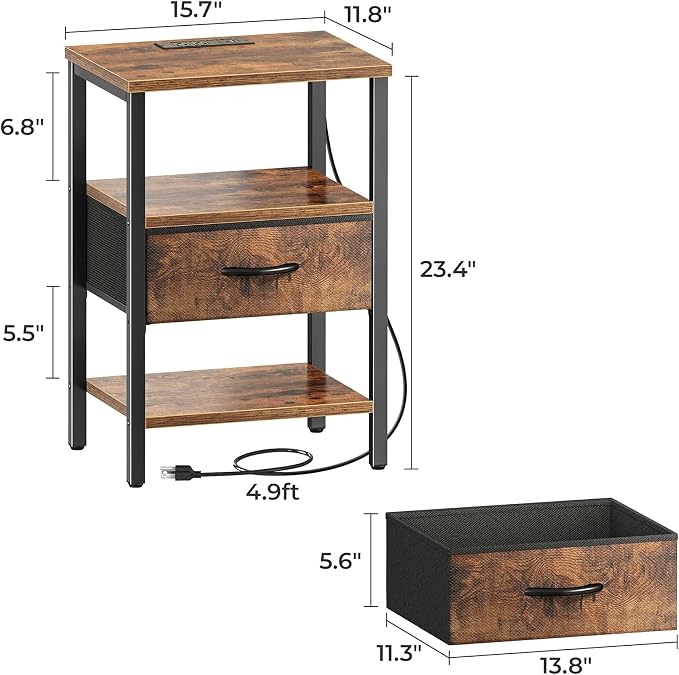 SUPERJARE Nightstand Set of 2, Bed Side Tables - Image 3