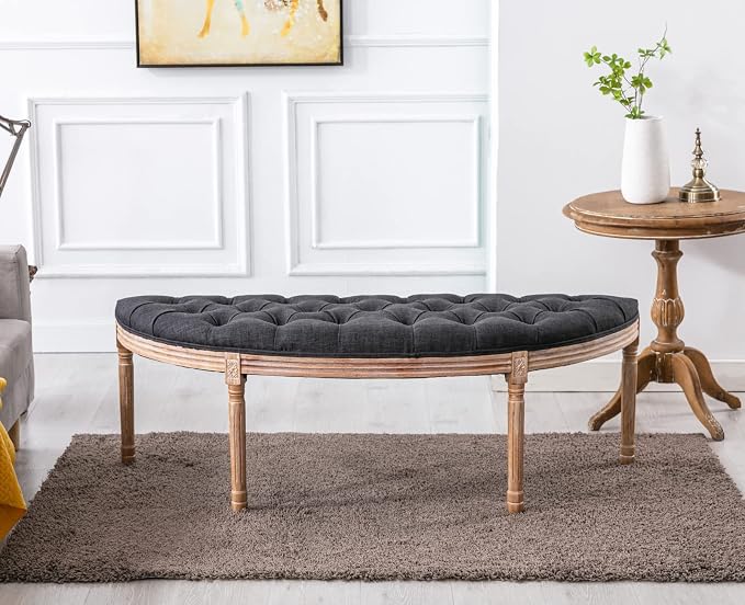 Kmax 55" Upholstered Bench Tufted Fabric Bench Vintage Semi-Circle Entryway - Image 7