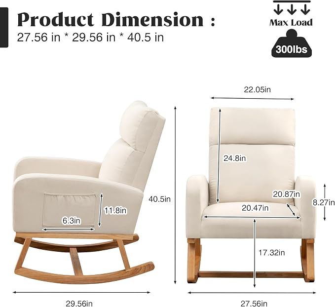 HCHAIRH Rocking Chair Nursery, Upholstered Nursing Rocker Chairs - Image 2