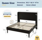 Allewie Queen Size Velvet Bed Frame/Vertical Channel Tufted Wingback - Image 2