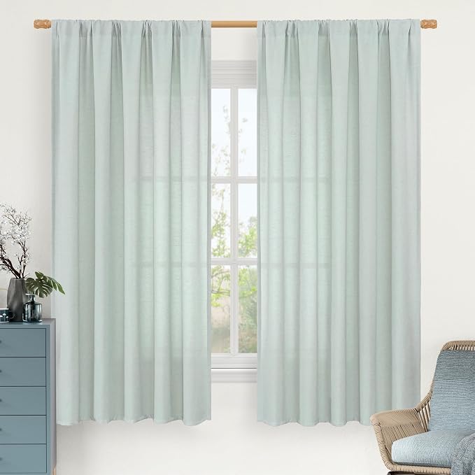 Semi Sheer Linen Curtains 63 Inch Length by LAMIT