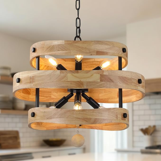 20" Farmhouse Chandeliers for Dining Room 6-Light Solid Wood French Country by DawnWhisper