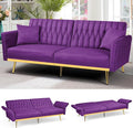70” Velvet Futon Sofa Bed with 2 Pillows and Adjustable Armrests, Convertible by ACMEASE