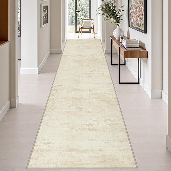 3x14 Washable Runner Rug：Modern Abstract Kitchen Soft Carpet Beige | by FXRHLP