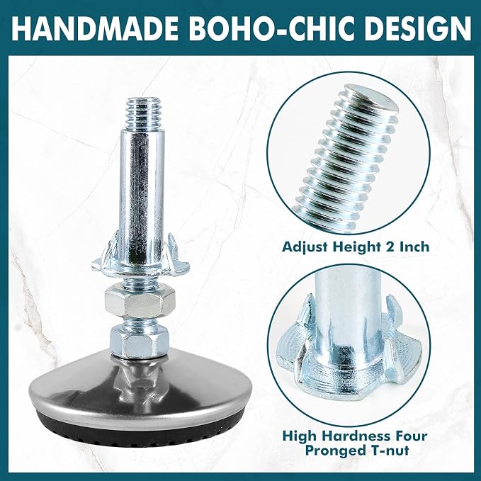 4 Set M8 Leveling Feet with 4-Pronged T Nut, Adjustable Leg Levelers Heavy Duty - Image 2