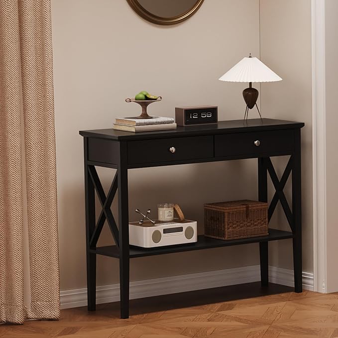 ChooChoo Console Table with Drawers, Narrow Wood Accent Sofa Table Entryway - Image 8