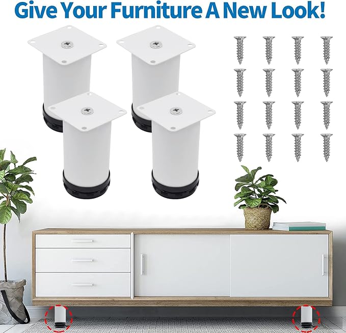 4 Inch Metal Furniture Legs Stainless Steel Adjustable Legs White Metal Legs - Image 2