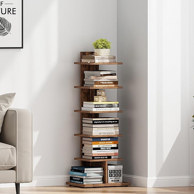 TUTOTAK Narrow Bookshelf, 6-Tier Bookcase, Spine Book Shelf - Image 4