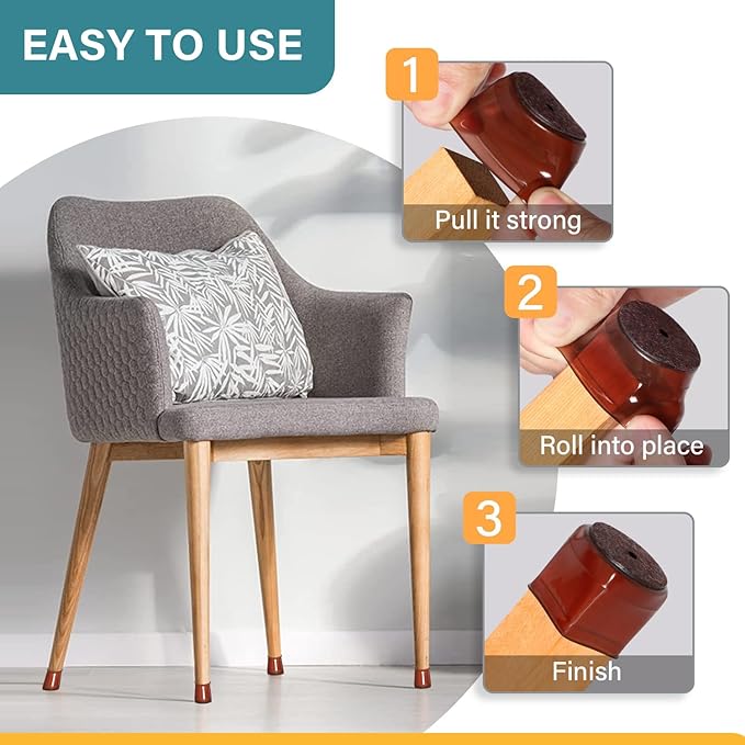 24 Pcs Chair Leg Floor Protectors Round, Silicone Felt Furniture Leg Pads Caps - Image 4