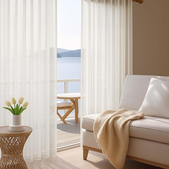 Ivory Sheer Curtains 120 Inches Long 2 Panels Set, Airy Lightweight Sheer Ivory - Image 7