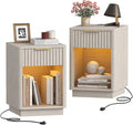 Akxomel Fluted Nightstands Set of 2, Wooden Night Stand by Akxomel