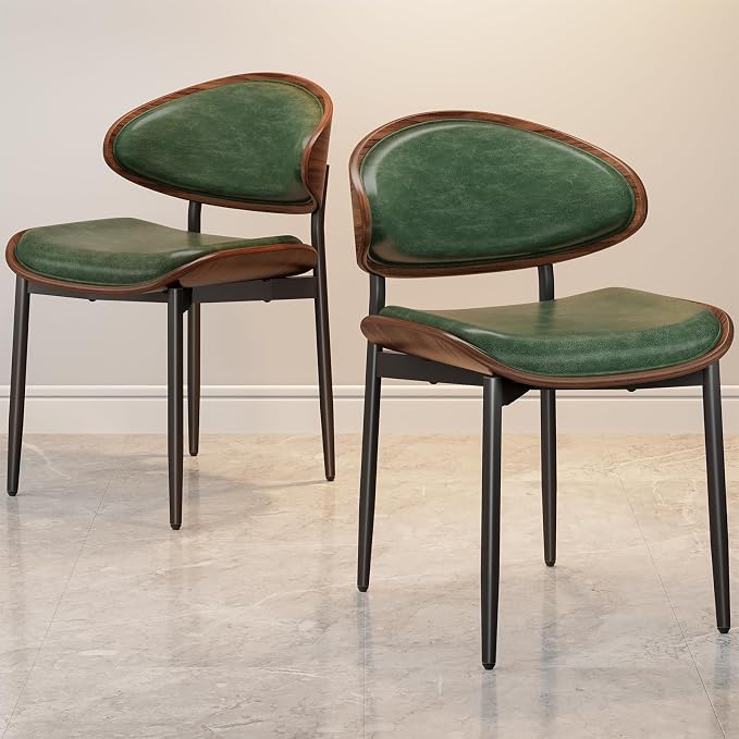 REONEY Dining Chairs Set of 8, Mid-Century Modern Upholstered PU Leather Chairs - Image 8
