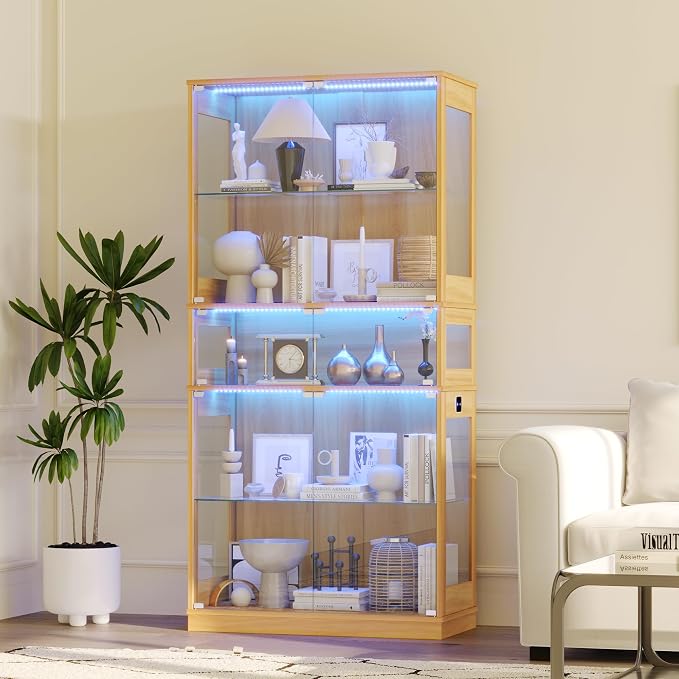 Display Cabinet with Glass Doors & LED Lights, 5 Tier Lighted Display Case - Image 7