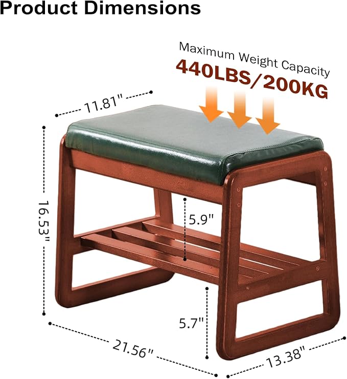 SOBIBO Solid Wood Shoe Bench, 2-Tier Wooden Entryway Bench, Modern Shoe Rack - Image 2