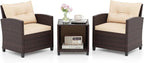 HAPPYGRILL 3 Pieces Patio Conversation Set, Outdoor Rattan Wicker Chairs & by HAPPYGRILL