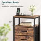 Huuger Nightstand with Charging Station, 27.6 Inch Bedside Table with Fabric - Image 3