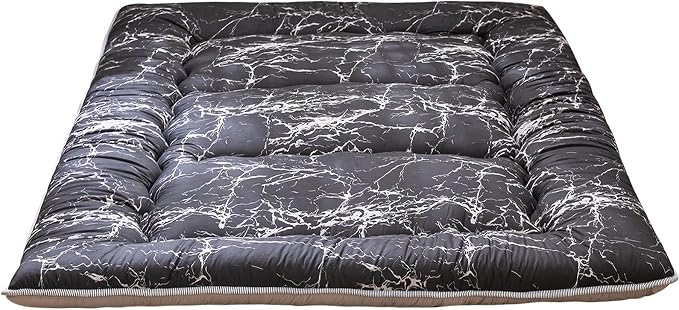 MAXYOYO Black Marble Printed Japanese Futon, Thicken Sleeping Pad Roll Up by MAXYOYO