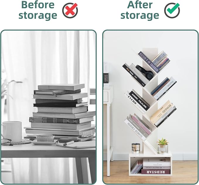 Yoobure Tree Bookshelf, 6 Tier Small Book Shelf Retro Floor Standing Bookcase - Image 6