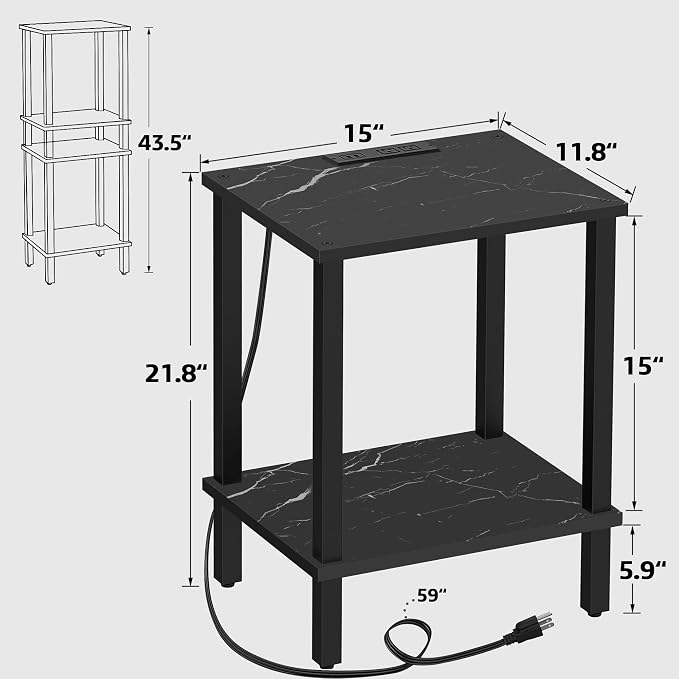 TUTOTAK End Table with Charging Station, Small Side Table, Nightstand Bedside - Image 3