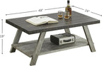 Contemporary Two-Tone Wood Shelf Coffee Table, 48 in Weathered Walnut and Gray - Image 2