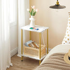 HOOBRO Side Table with Charging Station, Nightstand with 2-Layer Storage Shelves - Image 7