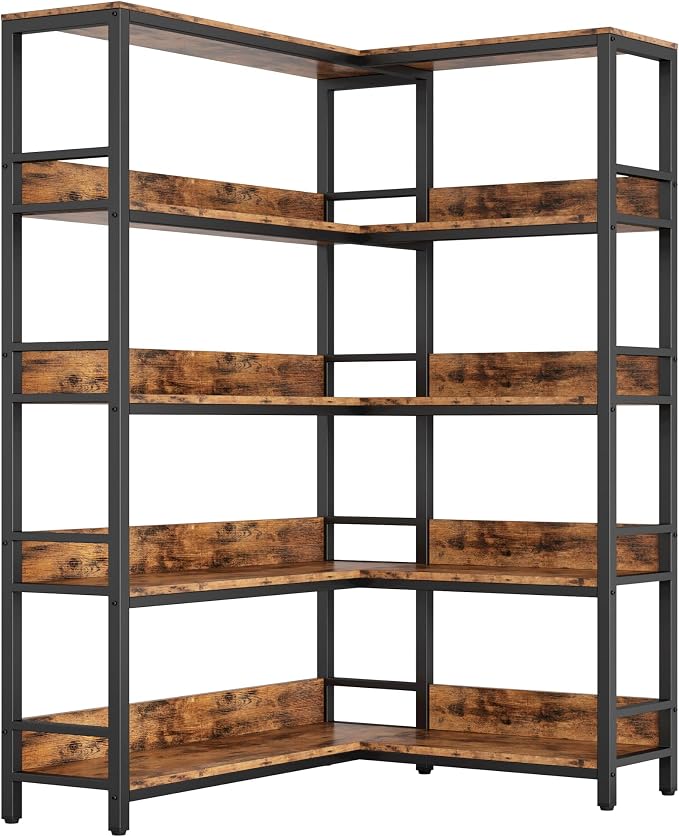 IRONCK Corner Shelf 5 Tiers 70LB Capacity L-Shaped Bookshelf by IRONCK