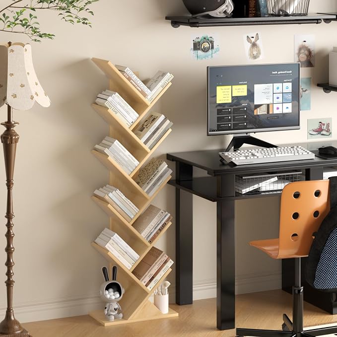 SHEEPAM 10 Tier Tree Book Shelf, Floor Standing Wood Bookshelf - Image 6