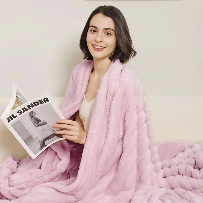 Aganear Fluffy Throw Blanket for Couch Sofa 50"x60" Coral Pink | Lightweight - Image 5