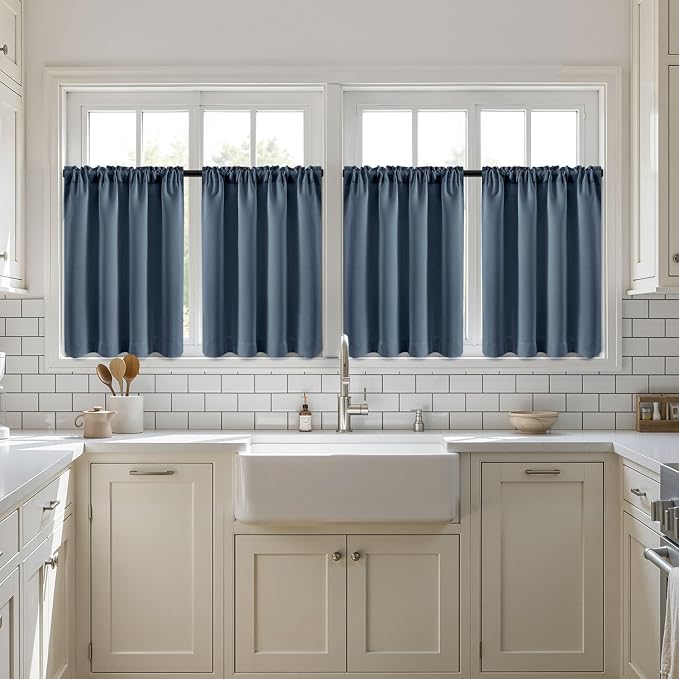 MIULEE Set of 4 Stone Blue 45 Inch Short Blackout Kitchen Window Curtains | - Image 7