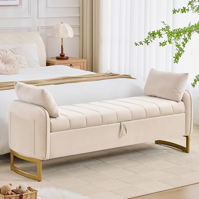 66" Storage Bench for Bedroom End of Bed, King Size Bed Bench by Aemeios