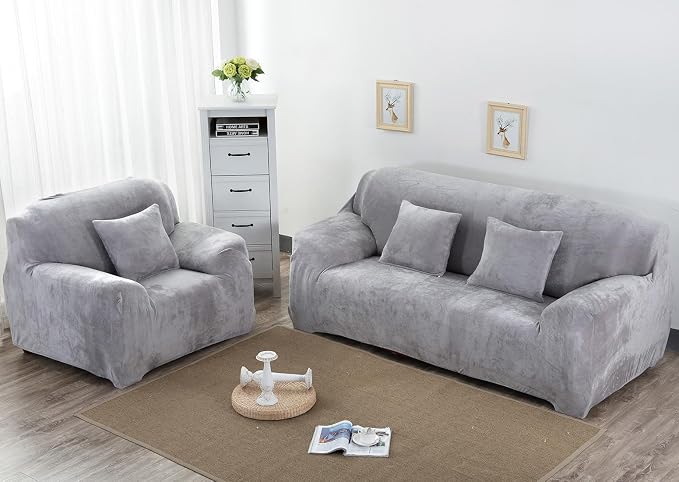 vctops 1-Piece Velvet Plush Stretch Sofa Slipcover - Image 2