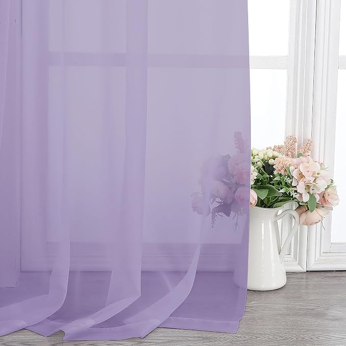 Chyhomenyc Lilac Sheer Curtains 72 Inch Length 2 Panels, Light Filtering Soft - Image 7