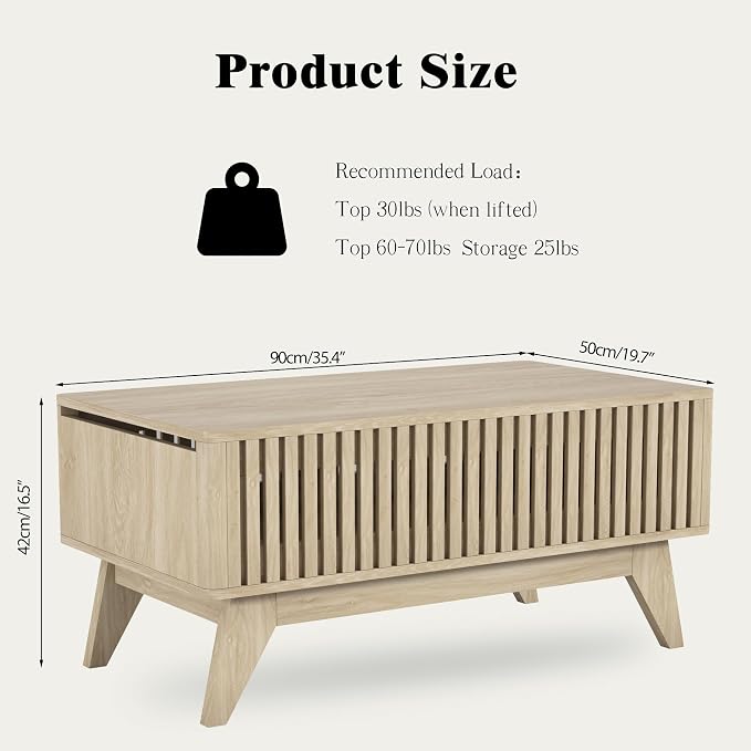 Lift Top Coffee Table with Hidden Compartment, Mid Century Modern Coffee Table - Image 2