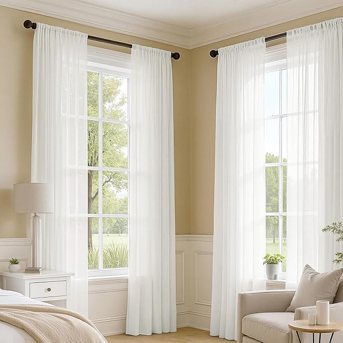 MIULEE Beige White Sheer Curtains 72 Inches Long 4 Panels 42 x 72 Inches | - Image 2