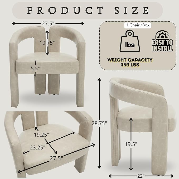 Hyfirm Upholstered Barrel Dining Chairs Set of 4, PU Leather Accent Kitchen - Image 2